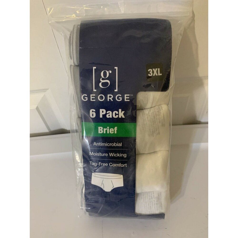 New George ~ 6-Pair Mens Brief Underwear‎ Cotton Tag Free White ~ 3XL (48-50)